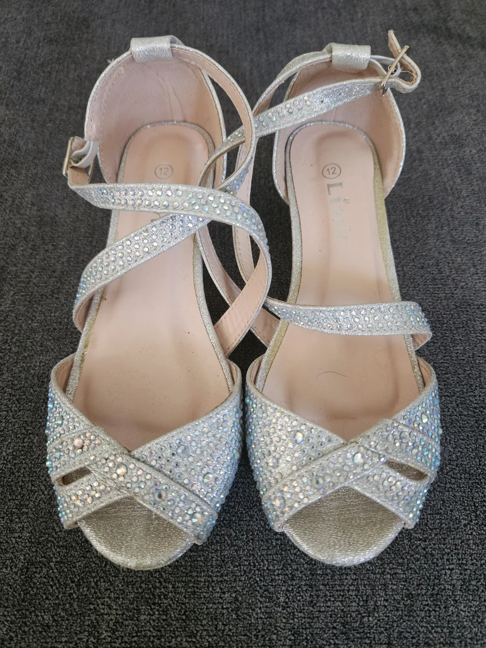 Girls' Silver Rhinestone Dress Sandals - Size 12